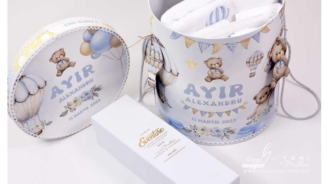 Trusou botez cu ursuleti albastri si baloane de aer cald Teddy Bear Bleu Hot Air Balloons 16